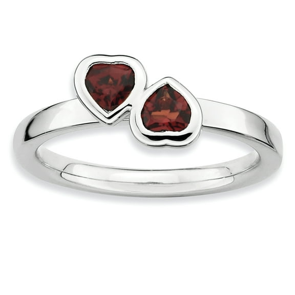 Sterling Silver Garnet Double Heart Ring
