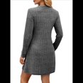 thumbnail image 3 of Vestido Tipo Suéter de Punto de Larga para Mujer, Estilo Túnica Informal con Cuello en V, Conjuntos de Moda para Otoño. Gris Oscuro L, 3 of 7