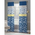 thumbnail image 4 of Blue Yellow Semi Sheer Window Curtains 108 Inches Long, Botanical Floral Motifs Wildflower Striped Rod Pocket Voile Silky Chiffon Curtain Light Filtering Drapes for Living Room, 52"x108", 2 Panels, 4 of 9