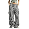 thumbnail image 5 of RongHuan Women's Cargo Pants Loose Fit Hiking Trousers Elastic Waist Wide Leg Pant with Pockets, 5 of 9