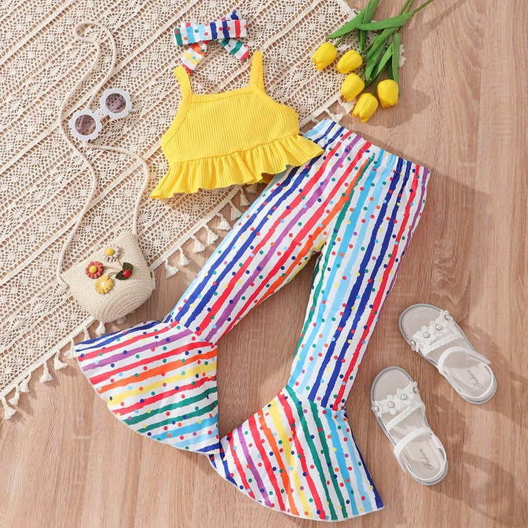 REORIAFEE Toddler Baby Girl Clothes Outfits Infant Floral Set Toddler  Clothes For Girls Beach Outfit Children's Casual T-Shirt Flared Trousers  Trousers Short Sleeve Suit Yellow 6-7 Years 