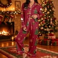 thumbnail image 2 of Womens Christmas Pajama Set Long Sleeve Collared Sleep Shirt and Lounge Pants Festive Holiday Loungewear Outfit for Home, 2 of 5