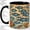 Black, variant on Blue Fish School Sunburst Coffee Mug, Blue Fish Mug, Morning Tea Cup for Home, Many Scaled Swimmers with Orange Flowers and Ocean Waves, Retro Coastal Art, Kitchen Accent, Angler