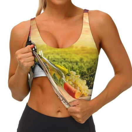 Qokaie Red Wine Glasses Pattern Womens Scoop Neck Sports Bra Breathable Workout Vest Padded U Back Medium Impact Fitness Gym Yoga Bra Workout Crop Top
