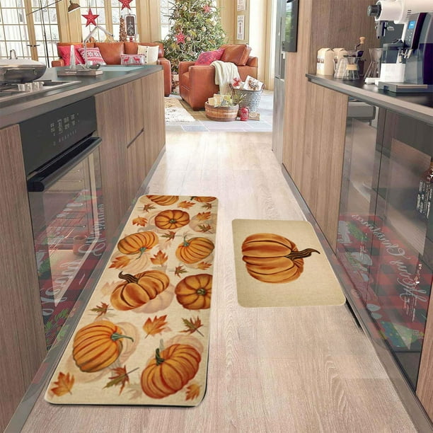 Tapetes de Entrada para Porche, Diseño de Calabaza, Absorbentes de Aceite, Juego de Dos Piezas, Aptos para Baño, Sala de Estar, Cocina y Puerta de Entrada.