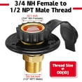 thumbnail image 2 of WWS-RV City Water Inlet with Check Valve, 3/4 NH Female to 1/2 NPT Male Black Flange RV Fresh Water Inlet, Lead-free Brass RV Water Connection Inlet with Dust Plug for RV Camper Motorhome Trailer Mar, 2 of 4