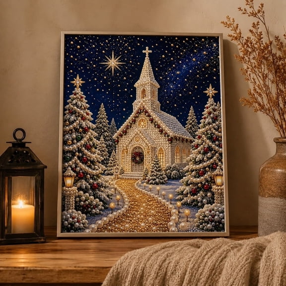 Clearance! Christmas Night Scene Pearl Painting Kit, DIY Pearl Art Christmas Themed Rhinestone Picture, Christmas Decoration Wall Decor