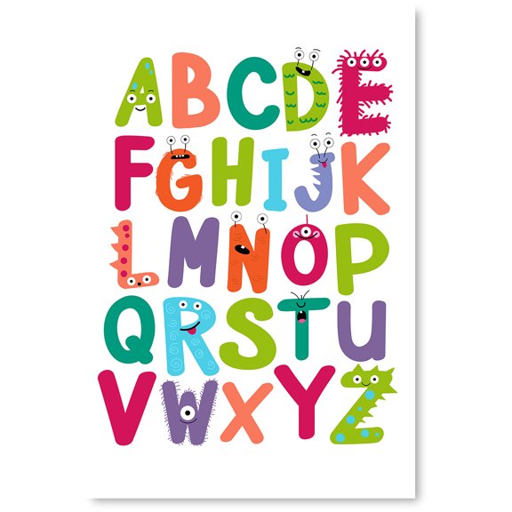 Awkward Styles Alphabetical Canvas Art Alphabet Framed Picture Funny Monster Alphabet Kids Room Wall Art Nursery Room Canvas Decor Alphabet Poster Prints Nursery Printed Wall Decor for Children