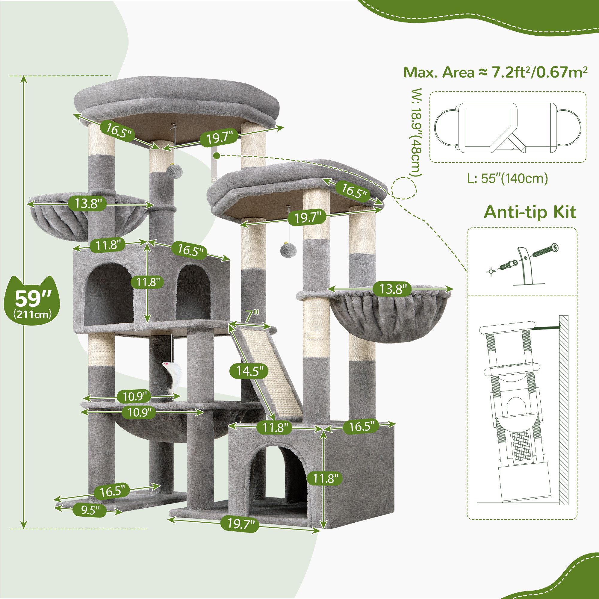 Globlazer 59-Inch Cat Tree Tower For Large Cats photo 6