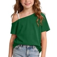 thumbnail image 3 of Zpanxa Girls Pink Off the Shoulder Short Sleeve T Shirt Asymmetric Neck Casual Top Toddler Green 5 Years, 3 of 9