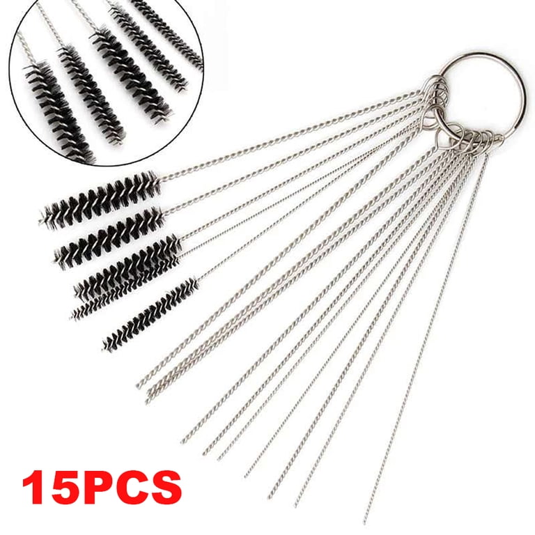 15-Piece Carburetor Jet Cleaner Tool Kit - Stainless Steel Cleaning Needles With Brushes