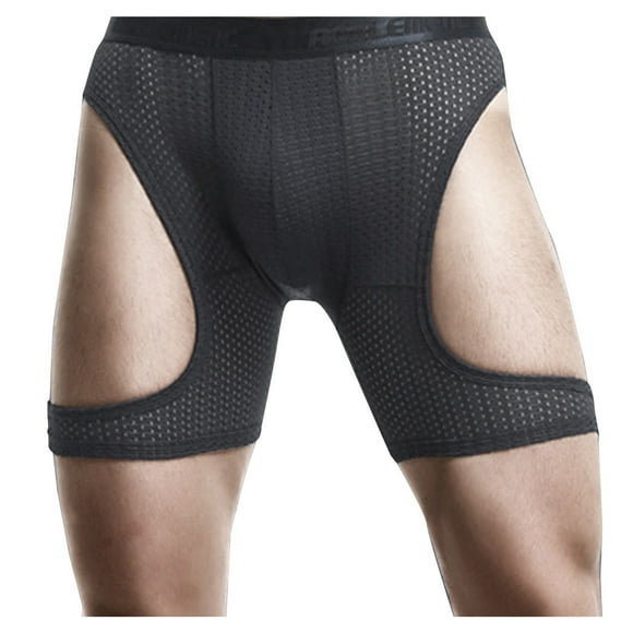 LQCMBYF Mens Lingerie Men's Sexy Wear Leg Ice Silk Hollow Out Running Tight Pants Are Breathable Boxers Movement Pants Underwear Mens Thongs Underwear Sexy Underwear(Black,XXXXL)