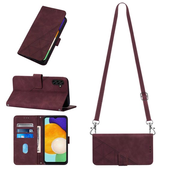 Mantto for Samsung Galaxy A13 4G 6.6 inch Crossbody Phone Case with Shoulder Strap,Magnetic Closure Folio Kickstand Card Slots Premium PU Leather Full Protection Shockproof Cover,Winered