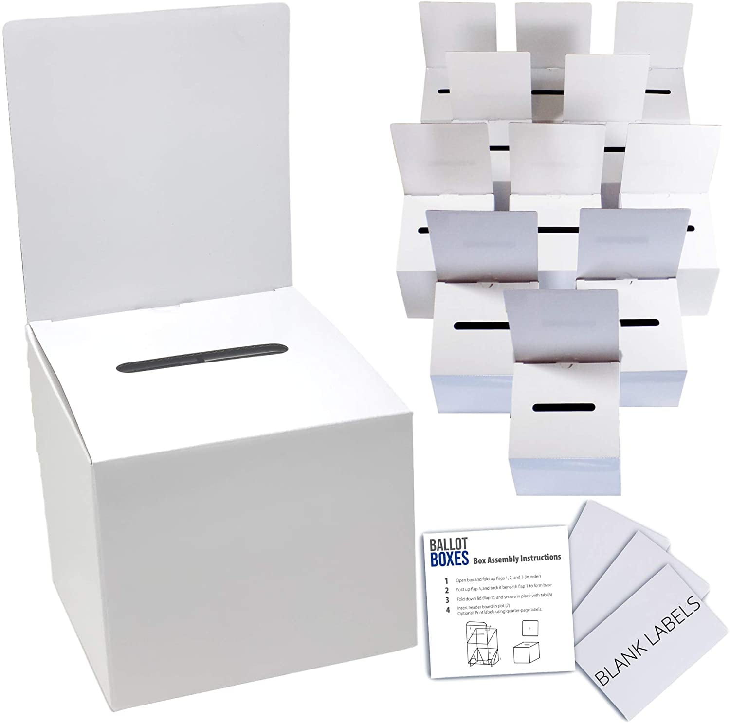 Carton of 10 Cardboard Ballot Box with White Removable Header 