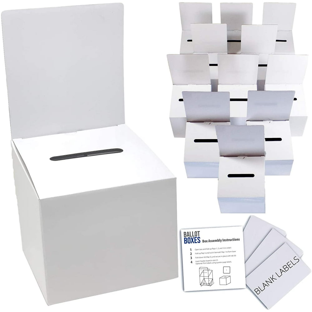 Ballot Box for Suggestions Donations Raffles White Glossy Cardboard