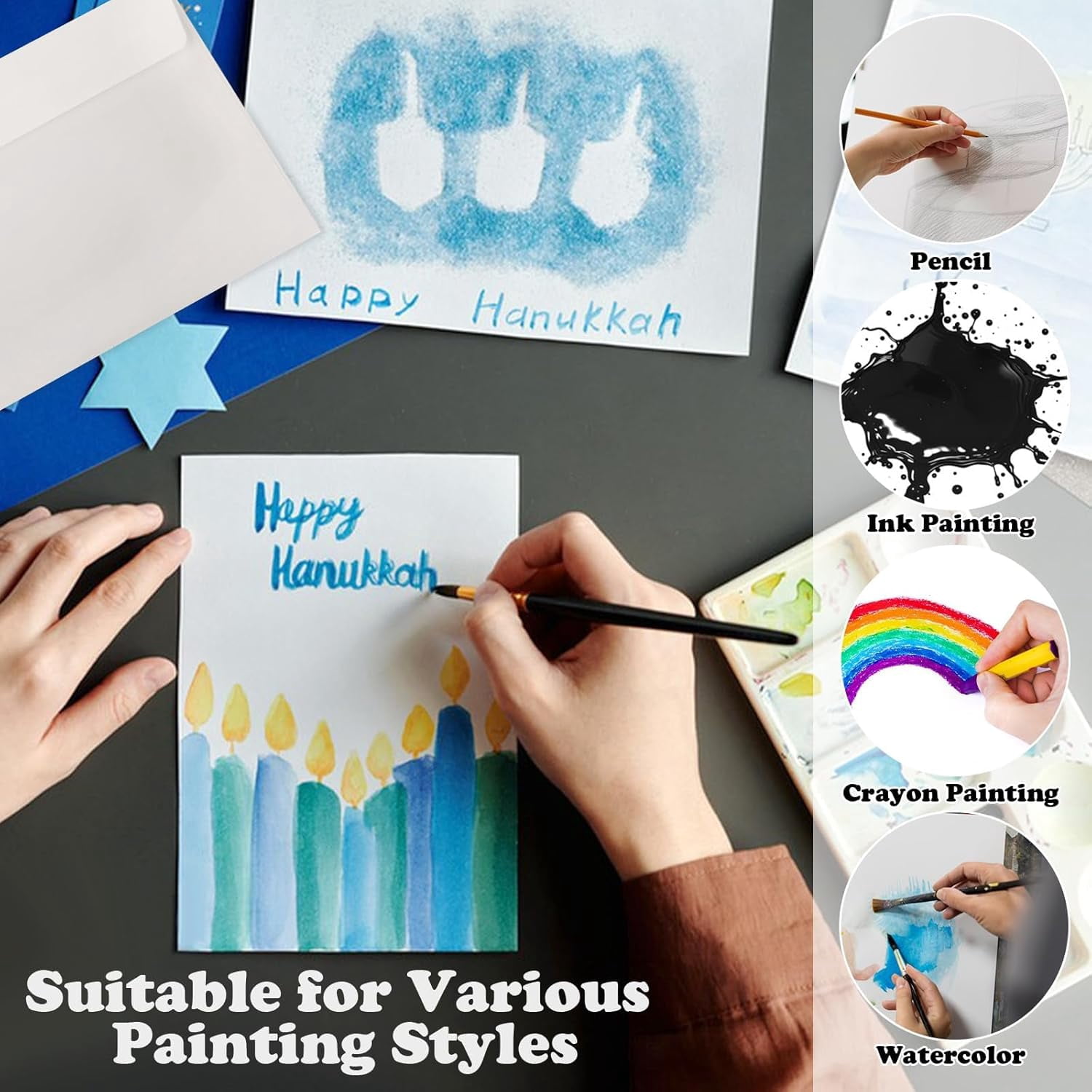 EP 70 Sets Blank Watercolor Cards with Envelopes, 140lb/300GSM Cotton Watercolor Paper Cards, 4 x 6 in Foldable Watercolor Postcards with Envelopes for Greeting Cards Birthday Wedding Invitations