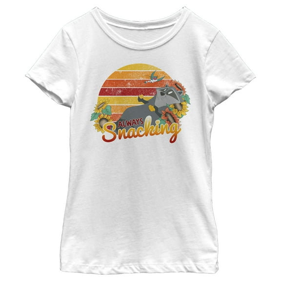 Girl's Pocahontas Meeko Always Snacking  Graphic Tee White X Small