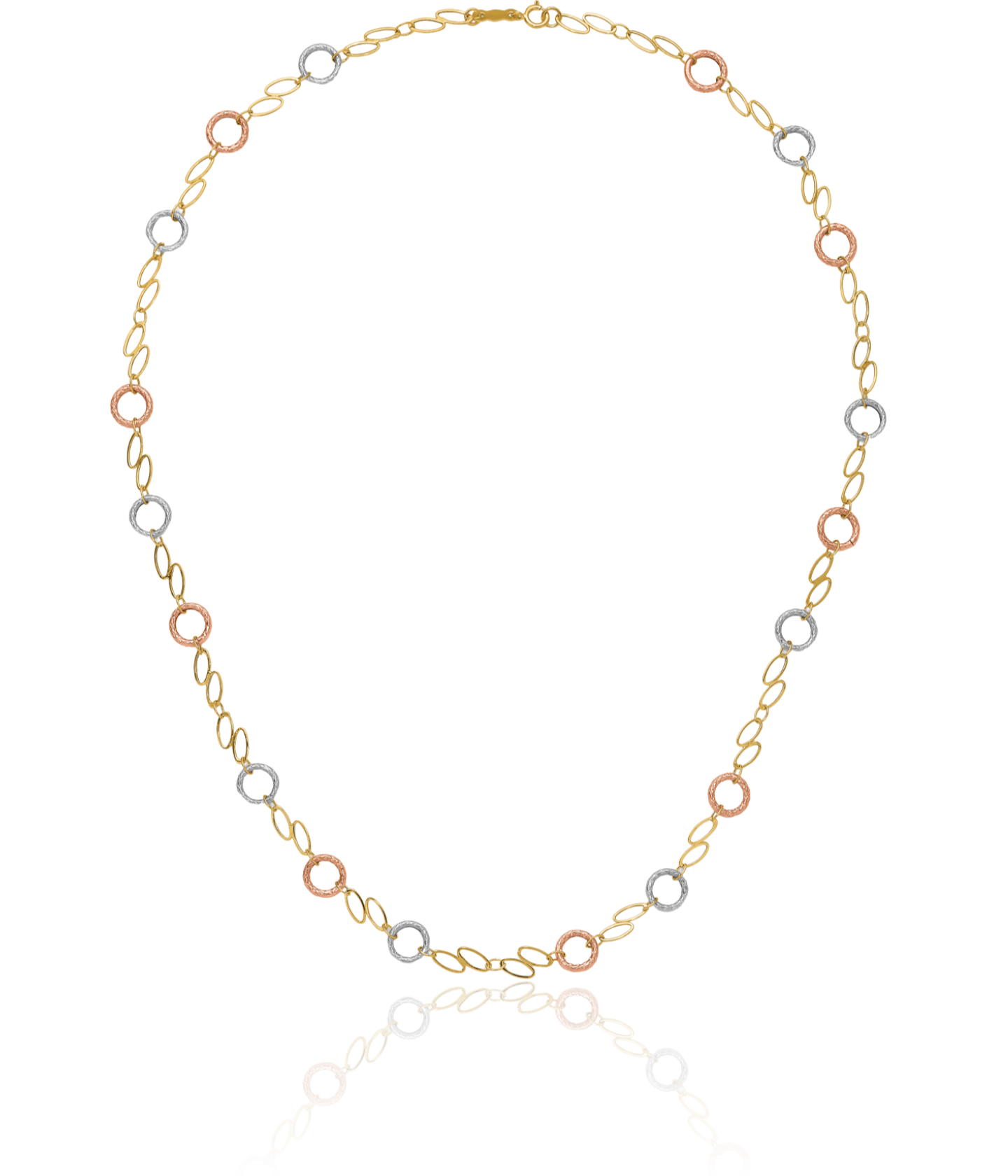 14K Solid Tri Color Pink White Yellow Gold Circle Round Geometric Chain Necklace
