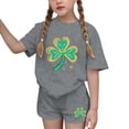 thumbnail image 2 of Amidoa Girls Summer Outfits Short Sleeves T-Shirts and Kids Casual Summer Short Clothing Set Gray Size 12, 2 of 6