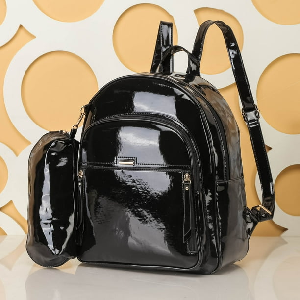 Juego De Estuche De Lapices Con Mochila De Gran Capacidad Brillante De 2 Uds Mochila Escolar Con Textura De Cuero PU Bolso De Viaje De Moda Bodega Aurrera en linea