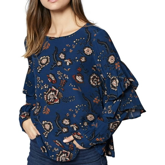 Sanctuary Clothing Womens Tiered Sleeve Pullover Blouse, Blue, Medium
