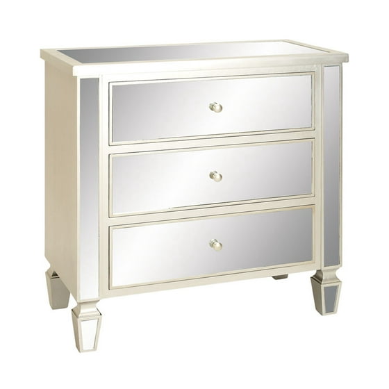 Decmode Glam 36 X 35 Inch Mirror Paneled Wooden Three Drawer Chest Ivory White