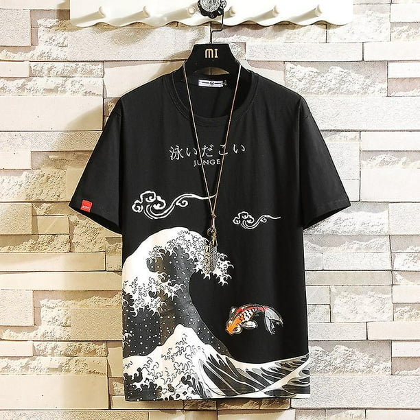 Divertida camiseta de gran tamano con estampado de anime para hombre Camiseta de algodon de hip hop O cuello de verano Camisetas causales masculinas japonesas 5xl Camisetas sueltas de moda BlackAsian ...