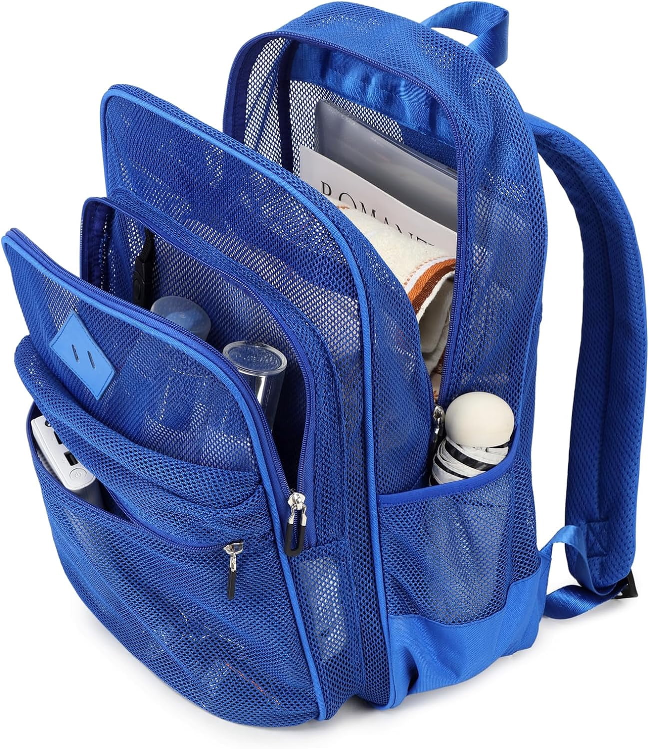DAKIMOE Mesh Backpack School Backpack Bookbag Heavy Duty See Through Transparent Backpack Stadium Approved Large Capacity with Multiple Compartments Pockets for School Beach Swimming Sports Work