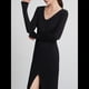 thumbnail image 5 of Vestido Tipo Suéter con Cuello en V, Abertura Frontal y Botones Acanalados para Mujer Negro L, 5 of 7