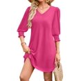 thumbnail image 1 of Vestido WIHOLL, talla grande, cuello en V, manga 3/4, primavera y verano, rosa intenso, 1 of 4