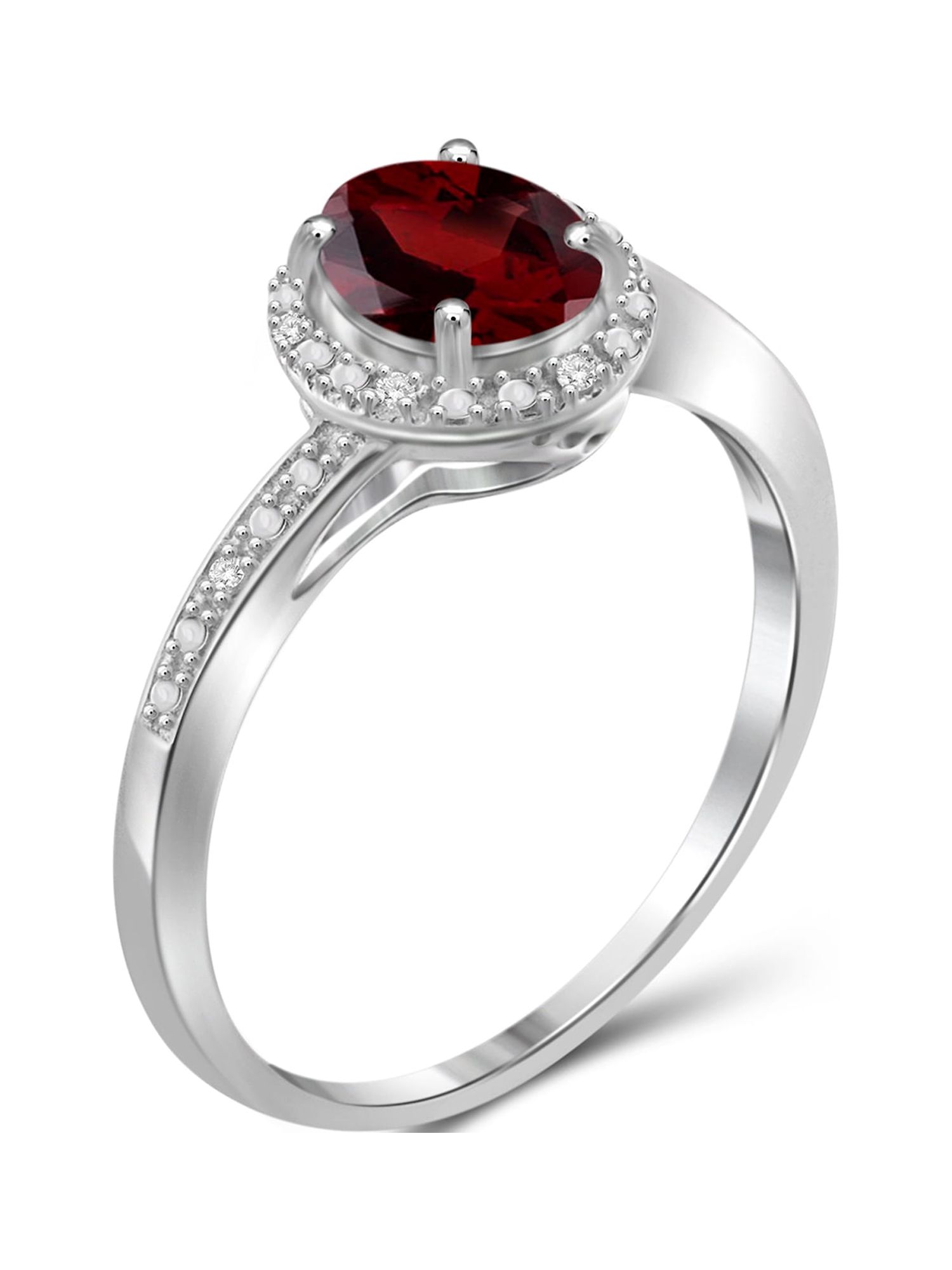 JewelersClub Garnet Ring January Birthstone Jewelry – 1.00 Carat Garnet Sterling Silver Ring Jewelry with White Diamond Accent – Gemstone Rings with Hypoallergenic Sterling Silver Band