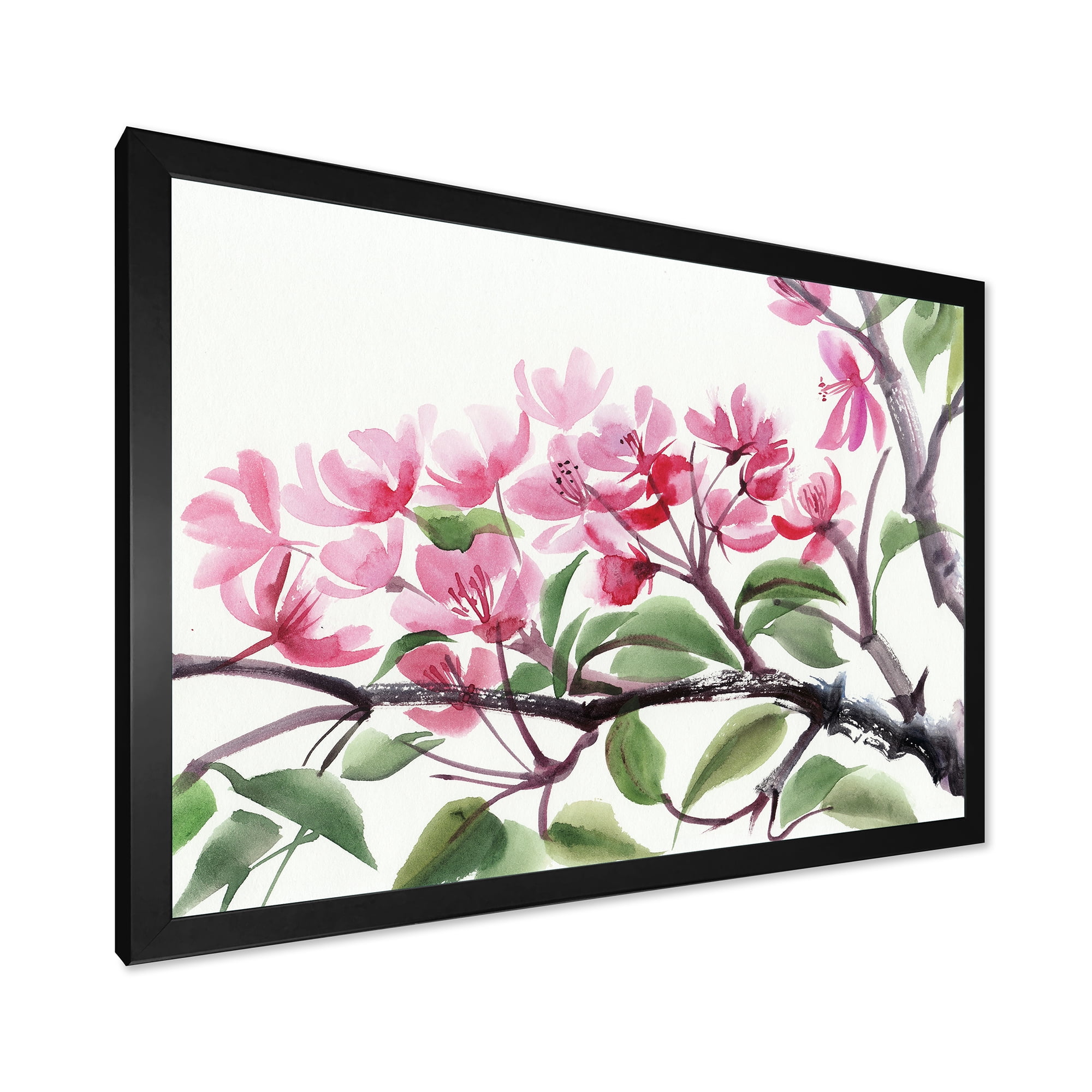 Designart 'Pink Blossoming Floral Tree' Traditional Framed Art Print