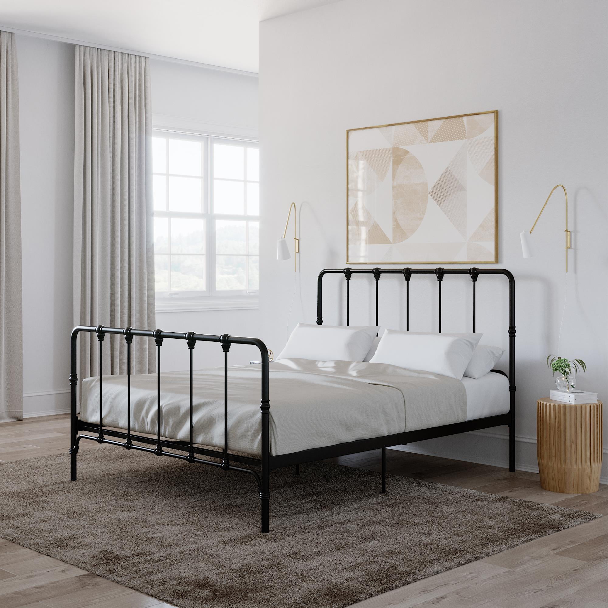 Mainstays Farmhouse Metal Bed, Queen Size Bed Frame, Black - Walmart.com