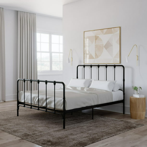 Mainstays Farmhouse Metal Bed Queen, Queen Size Black Rod Iron Bed Frame