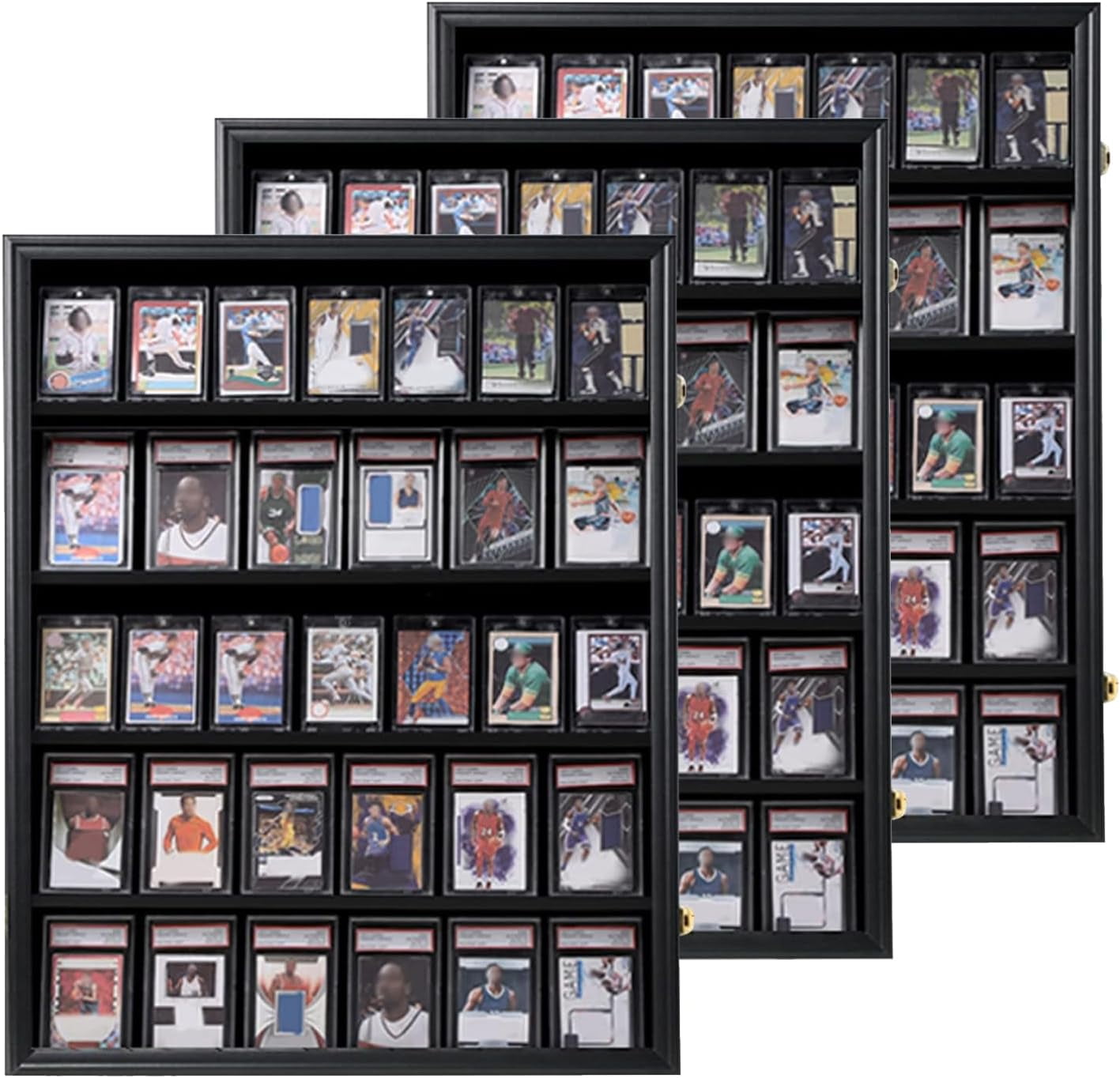 35 Graded Card Display Case With LED Lights - UV Protection Acrylic, Lockable Wall Frame For Baseball & Sports Cards