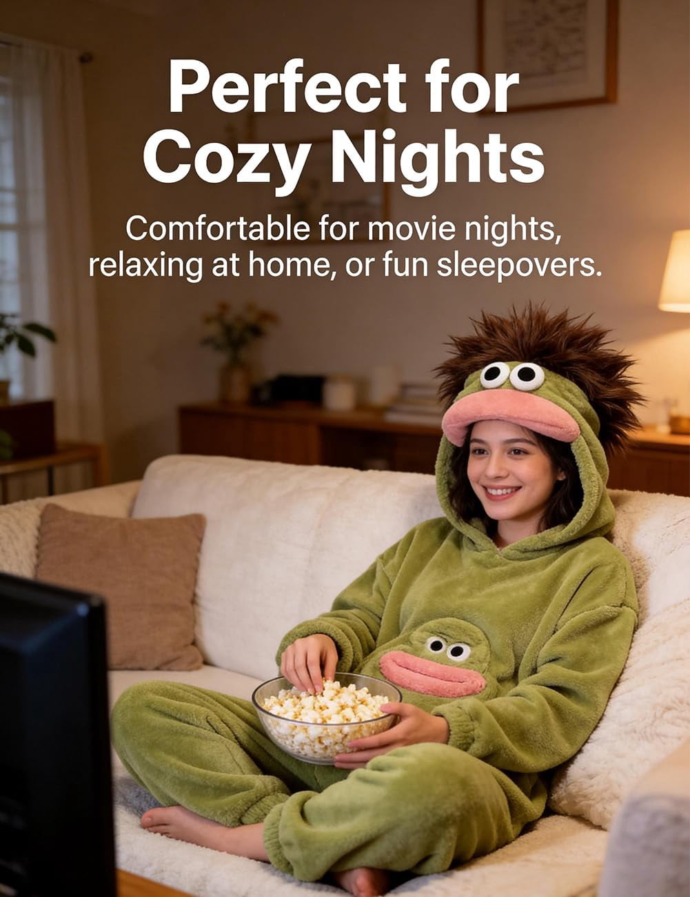 Big Mouth Monster Onesie, Silly Wearable Onesie with Shoes and Comb, Funny Monster Jumpsuit for Adults