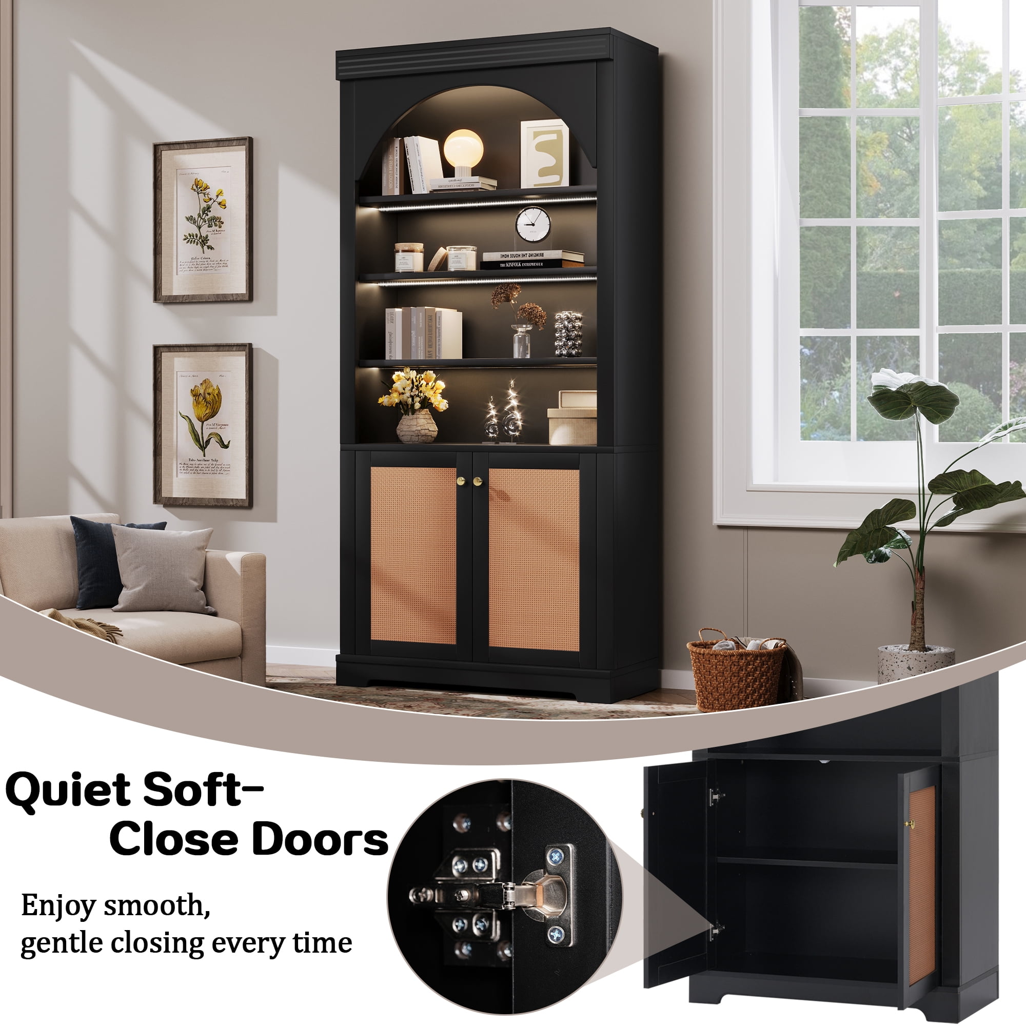 71" Tall Bookshelf Suite with 4-layer LED Lightings, Bookcase with Open Adjustable Shelves