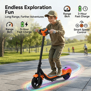 Electric Scooter with Bluetooth Music & Rainbow LED Lights, 3 Speed Modes (Max 9MPH), 110W Powerful Motor E-Scooter for Ages 6-12, Safety Electronic Brake, Best Birthday Gift for Boys & Girls,Orange