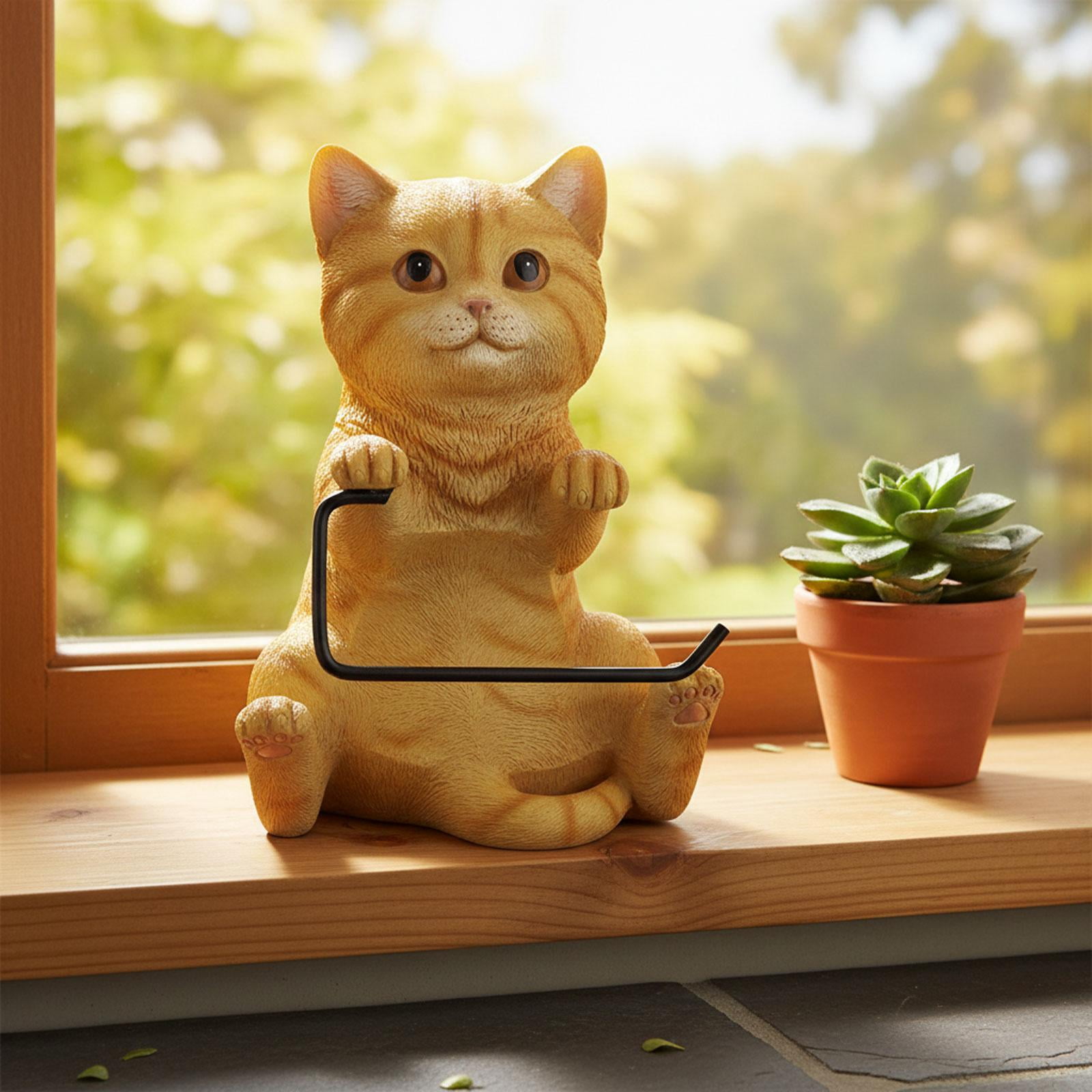 Fiocias Wall Mounted Cat Toilet Paper Roll Holder Bathroom Accessories Premium Resin Yellow