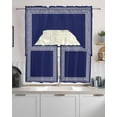 thumbnail image 2 of Navy Blue Geometric Kitchen Curtains Sets 36 Inch Length with Valance, White Greek Key Farmhouse Swag Valances and Tiers Curtain Set Drapes Swag Curtains for Living Room, Bathroom, Bedroom, Cafe, 2 of 6