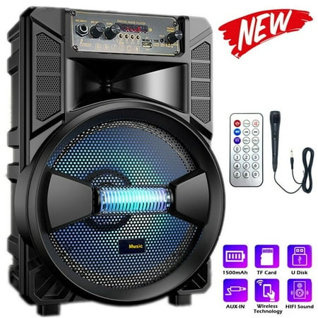 1500W 8'' Portable FM Bluetooth Speaker Subwoofer Heavy Bass Sound System Party