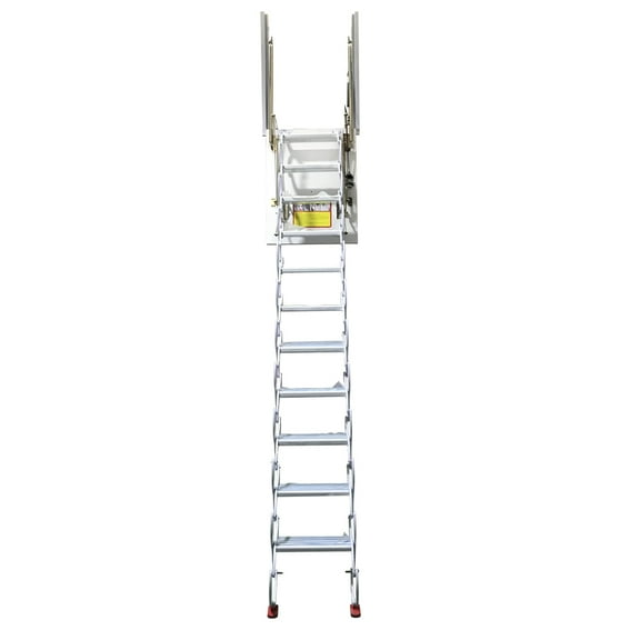 INTBUYING Hidden Loft Folding Ladder Side-mounted Attic Stair White Al-Mg Alloy