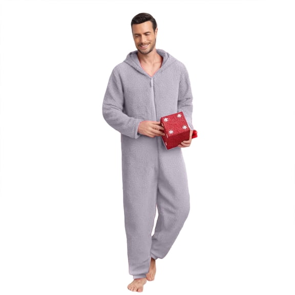 Mgmyaa Men's Union Suits Hooded Jumpsuit Pajama One-Piece Full Coverage Sleepwear Warm Indoor Loungewear