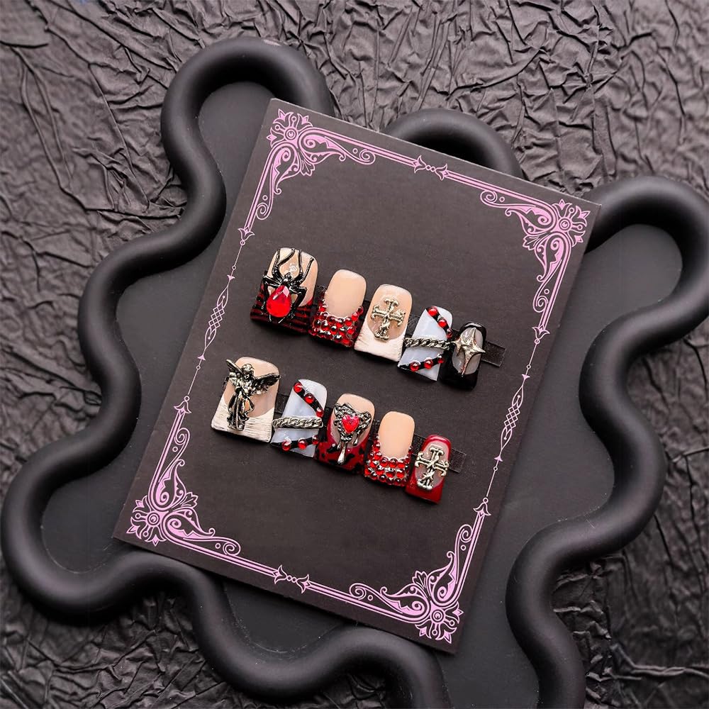 Pure handmade wearable duckbill nails scarlet spider pure handmade  20mm red nail piecehandmade press on nails halloween