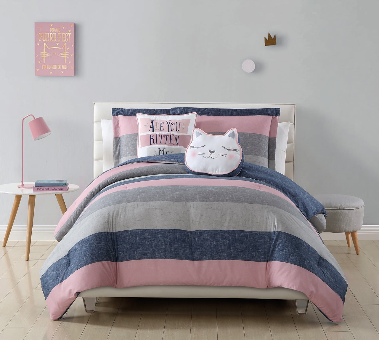 Maggie Pink Gray Blue Comforter Set Com
