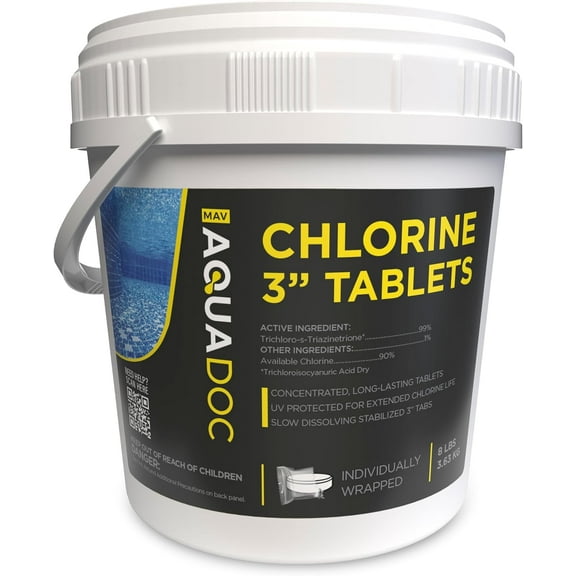Pool Chlorine Tablets 3 Inch - Paraben Free Swimming Pool Chlorine Tablets - Made in USA - AquaDoc 8lbs