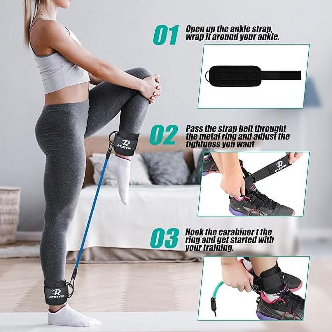 Ankle Resistance Bands Set Ankle Tube Band with Adjustable 60LB Three Different Pound Resistance Bands Recoils and Glutes Workouts Legs Resistance