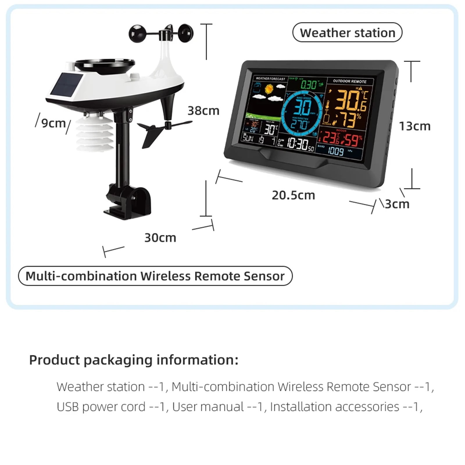 FJ3390A Weather Station Temperature Humidity Wind Speed Rainfall Detection Weather Forecast Hygrothermograph Alarm Clock