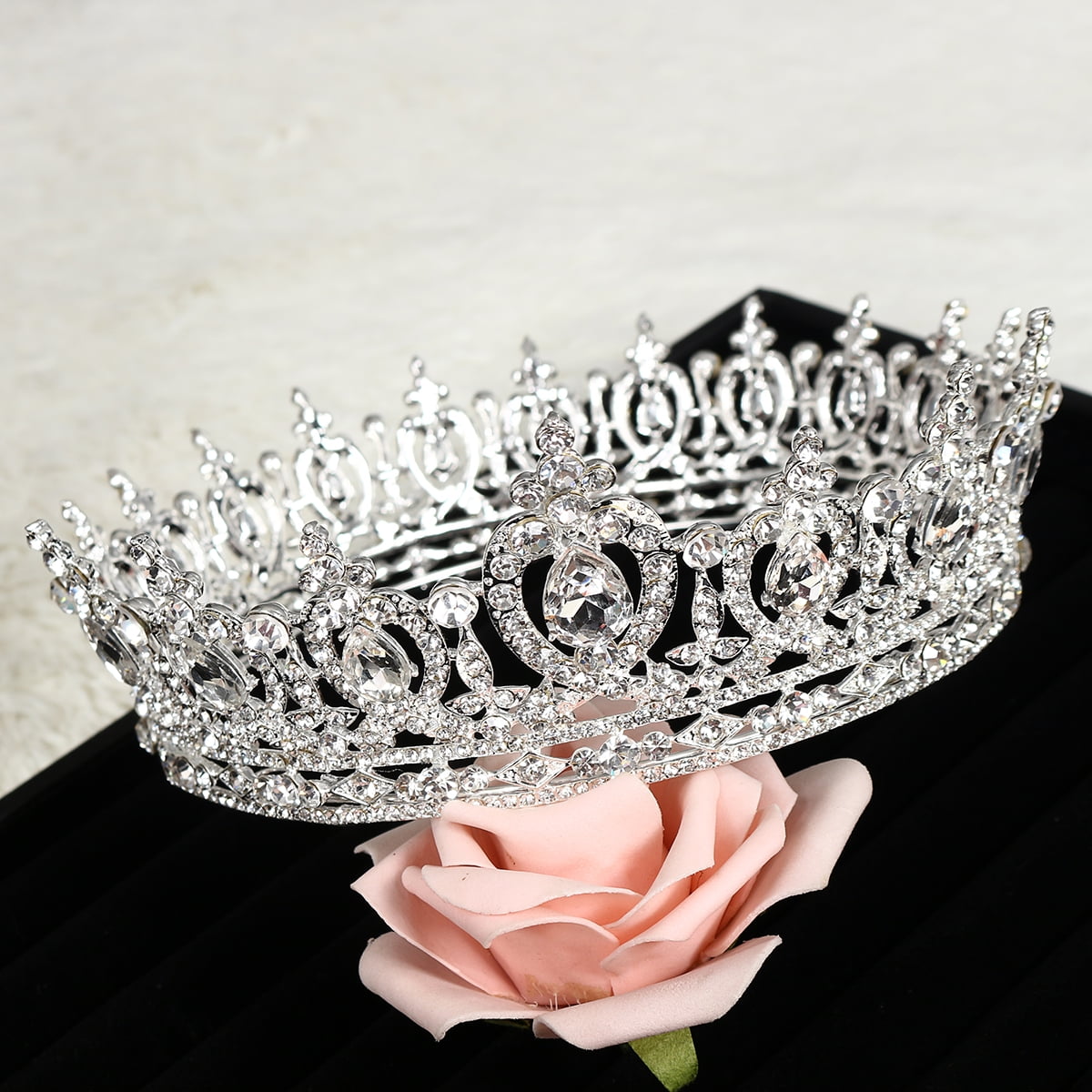 YAZILIND Round Rhinestone Wedding Queen Crown for Women Rhinestone Tiara Headband Princess Crown Hair Accessories for Bridal Party Birthday Headpieces