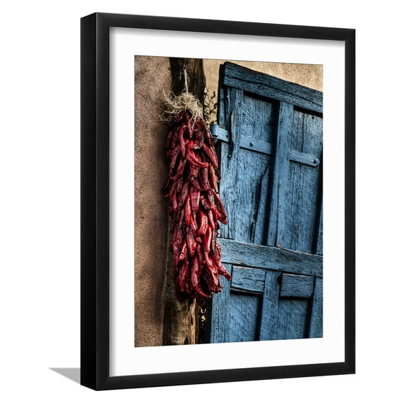 Art.com USA, New Mexico, Taos, Gate and Ristra Photographic Print by Ann Collins, Black Frame Wall Art, 17" x 21"